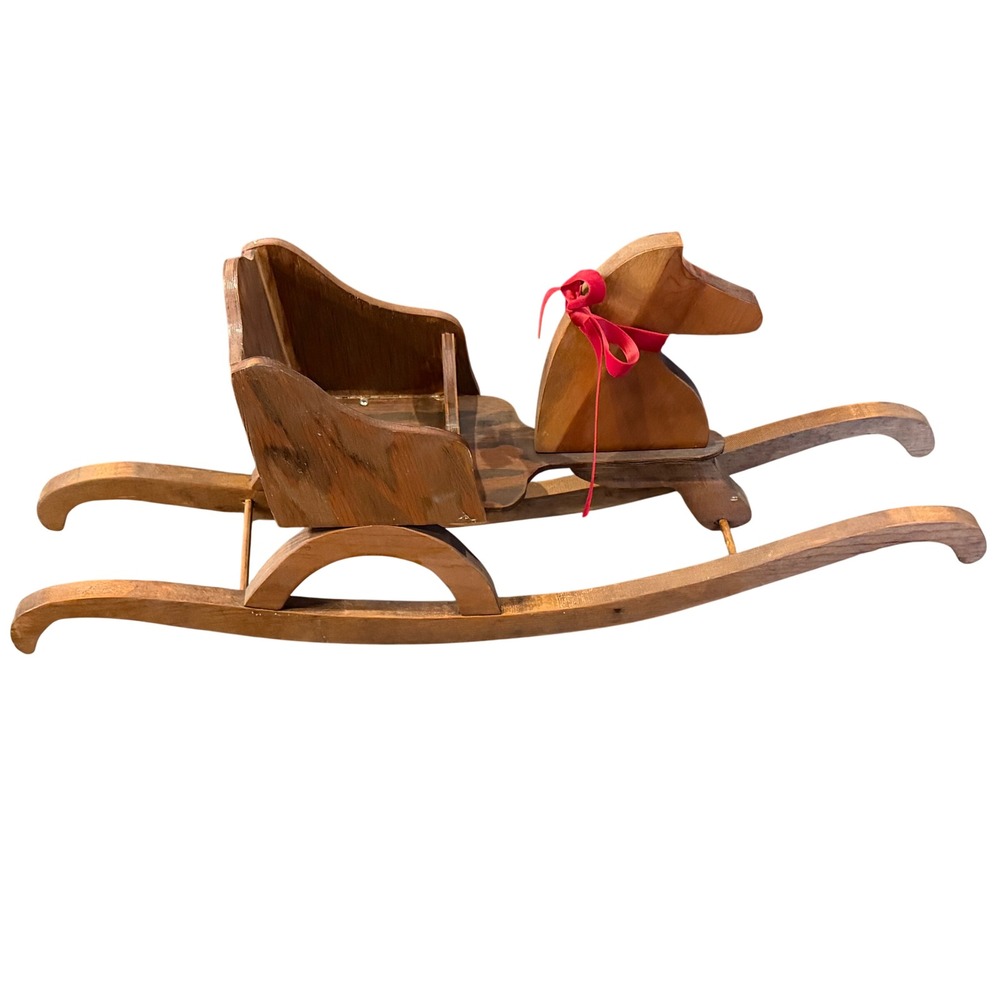 Vintage Wooden Rocking Horse Sleigh Christmas Tabletop Decor